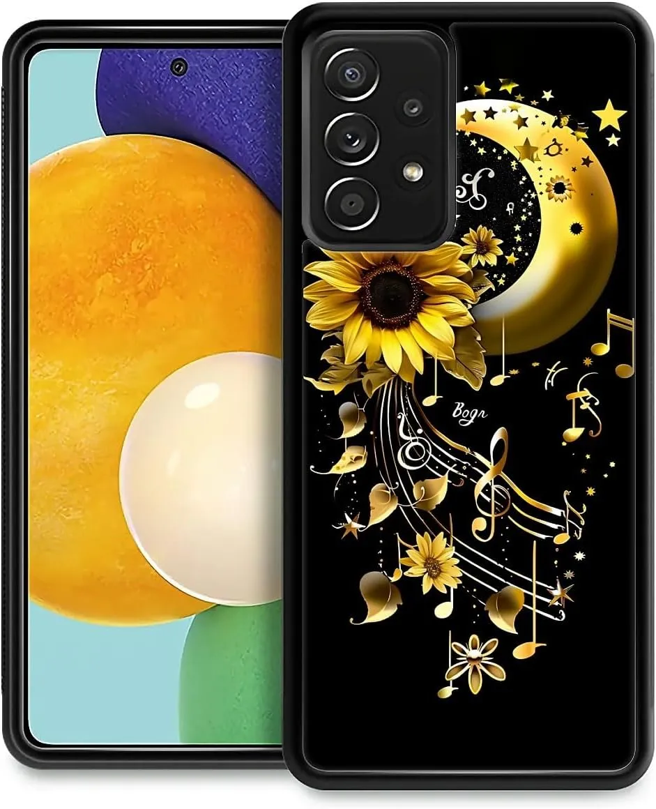 for Samsung Galaxy A53 5G Case, Moon Stars Music Sunflower Pattern Graphic Design Girl Boy Soft Silicone Hard Acrylic Shock Protection for Samsung Galaxy A53 5G