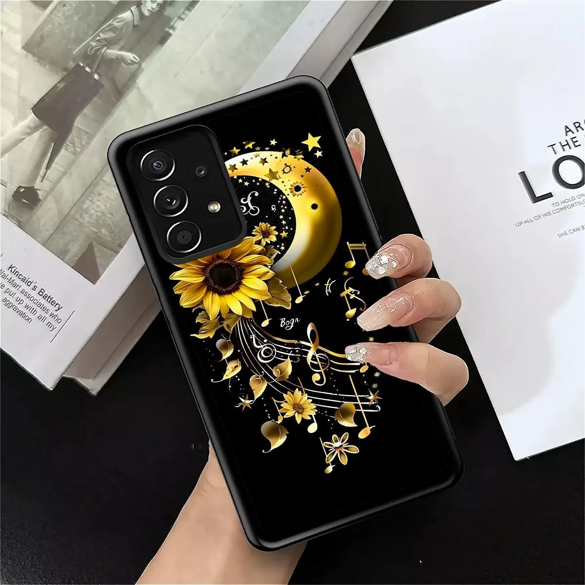 for Samsung Galaxy A53 5G Case, Moon Stars Music Sunflower Pattern Graphic Design Girl Boy Soft Silicone Hard Acrylic Shock Protection for Samsung Galaxy A53 5G