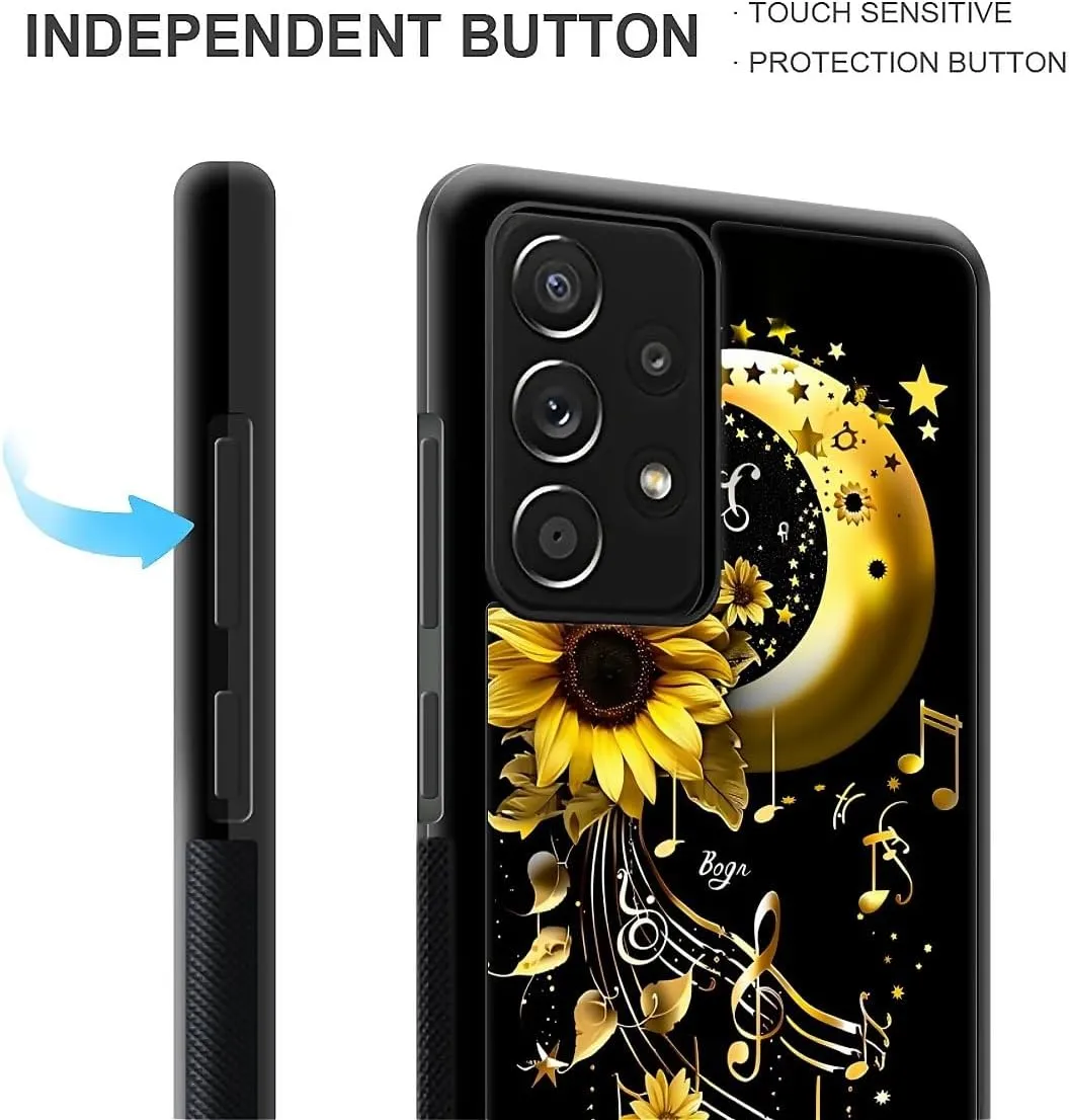 for Samsung Galaxy A53 5G Case, Moon Stars Music Sunflower Pattern Graphic Design Girl Boy Soft Silicone Hard Acrylic Shock Protection for Samsung Galaxy A53 5G