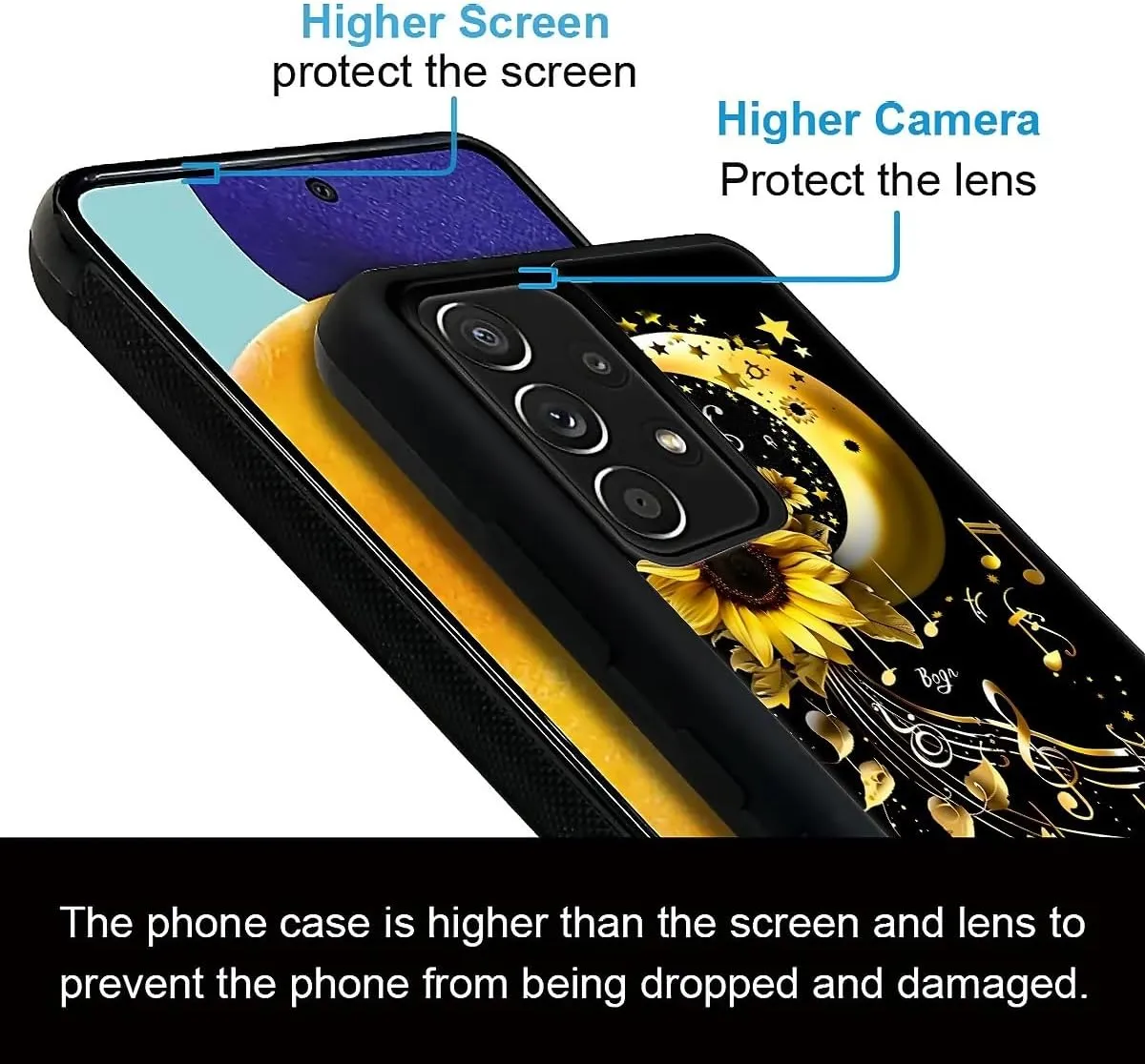 for Samsung Galaxy A53 5G Case, Moon Stars Music Sunflower Pattern Graphic Design Girl Boy Soft Silicone Hard Acrylic Shock Protection for Samsung Galaxy A53 5G