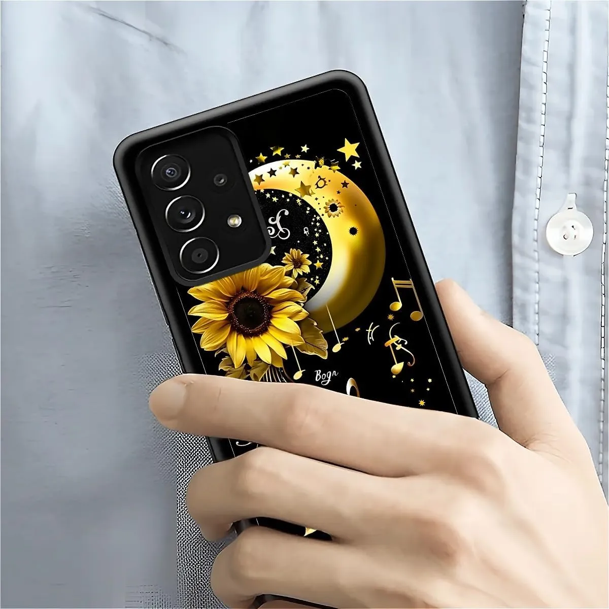 for Samsung Galaxy A53 5G Case, Moon Stars Music Sunflower Pattern Graphic Design Girl Boy Soft Silicone Hard Acrylic Shock Protection for Samsung Galaxy A53 5G