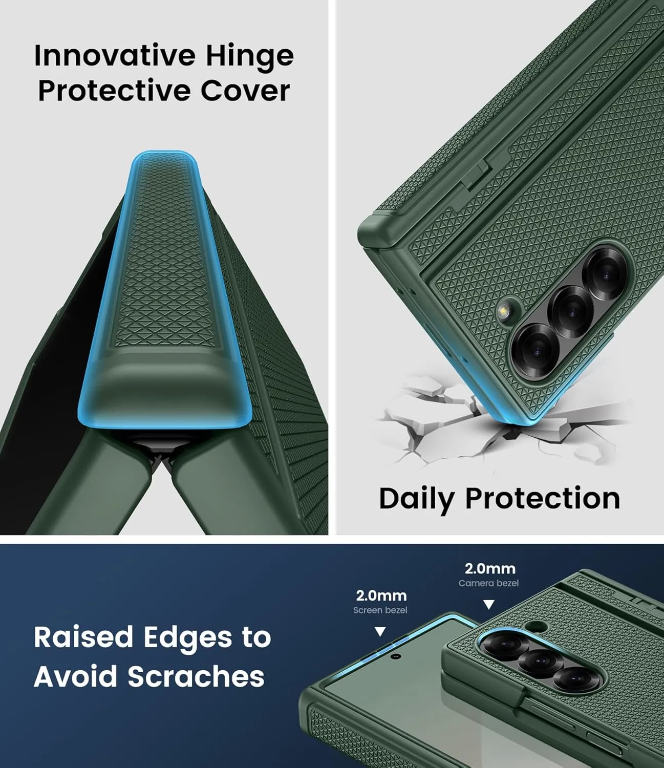 for Samsung Galaxy Z Fold 6 Case Slim with Kickstand & Hinge Protection & Tempered Screen Protector, 360° Full Body Shockproof Protective Phone Case for Samsung Galaxy Z Fold6 2024, Green