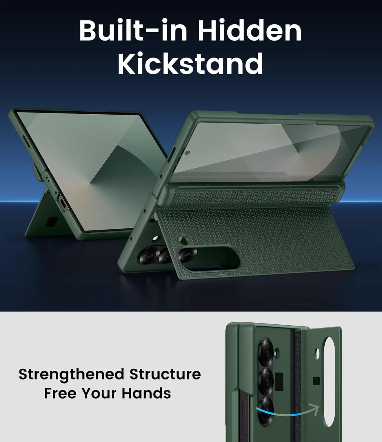 for Samsung Galaxy Z Fold 6 Case Slim with Kickstand & Hinge Protection & Tempered Screen Protector, 360° Full Body Shockproof Protective Phone Case for Samsung Galaxy Z Fold6 2024, Green