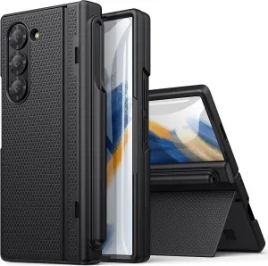 for Samsung Galaxy Z Fold 6 Case with S Pen Holder, Screen Protector & Kickstand & Hinge Protection, Slim Fit Rugged Hard 360° Full Body Cover Protective Phone Case for Samsung Z Fold 6, Black