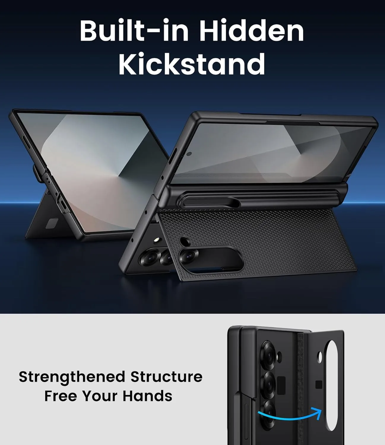for Samsung Galaxy Z Fold 6 Case with S Pen Holder, Screen Protector & Kickstand & Hinge Protection, Slim Fit Rugged Hard 360° Full Body Cover Protective Phone Case for Samsung Z Fold 6, Black