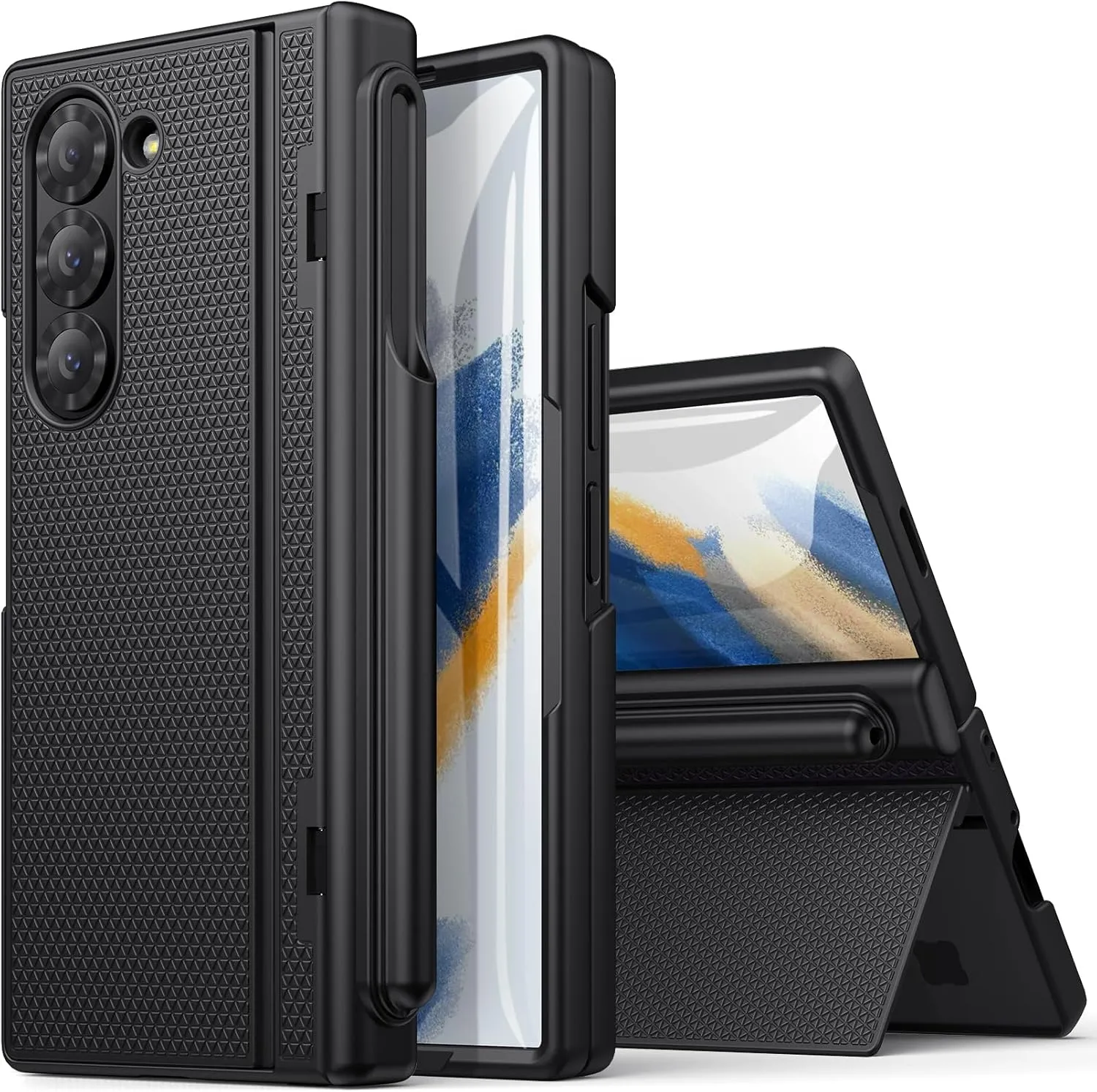 for Samsung Galaxy Z Fold 6 Case with S Pen Holder, Screen Protector & Kickstand & Hinge Protection, Slim Fit Rugged Hard 360° Full Body Cover Protective Phone Case for Samsung Z Fold 6, Black