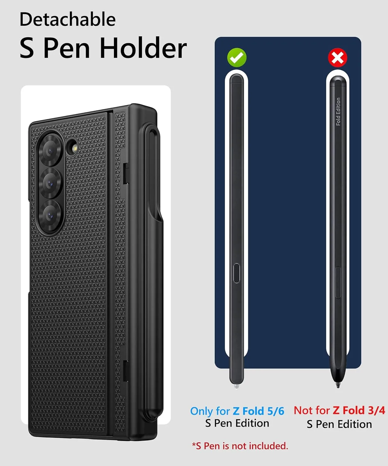for Samsung Galaxy Z Fold 6 Case with S Pen Holder, Screen Protector & Kickstand & Hinge Protection, Slim Fit Rugged Hard 360° Full Body Cover Protective Phone Case for Samsung Z Fold 6, Black
