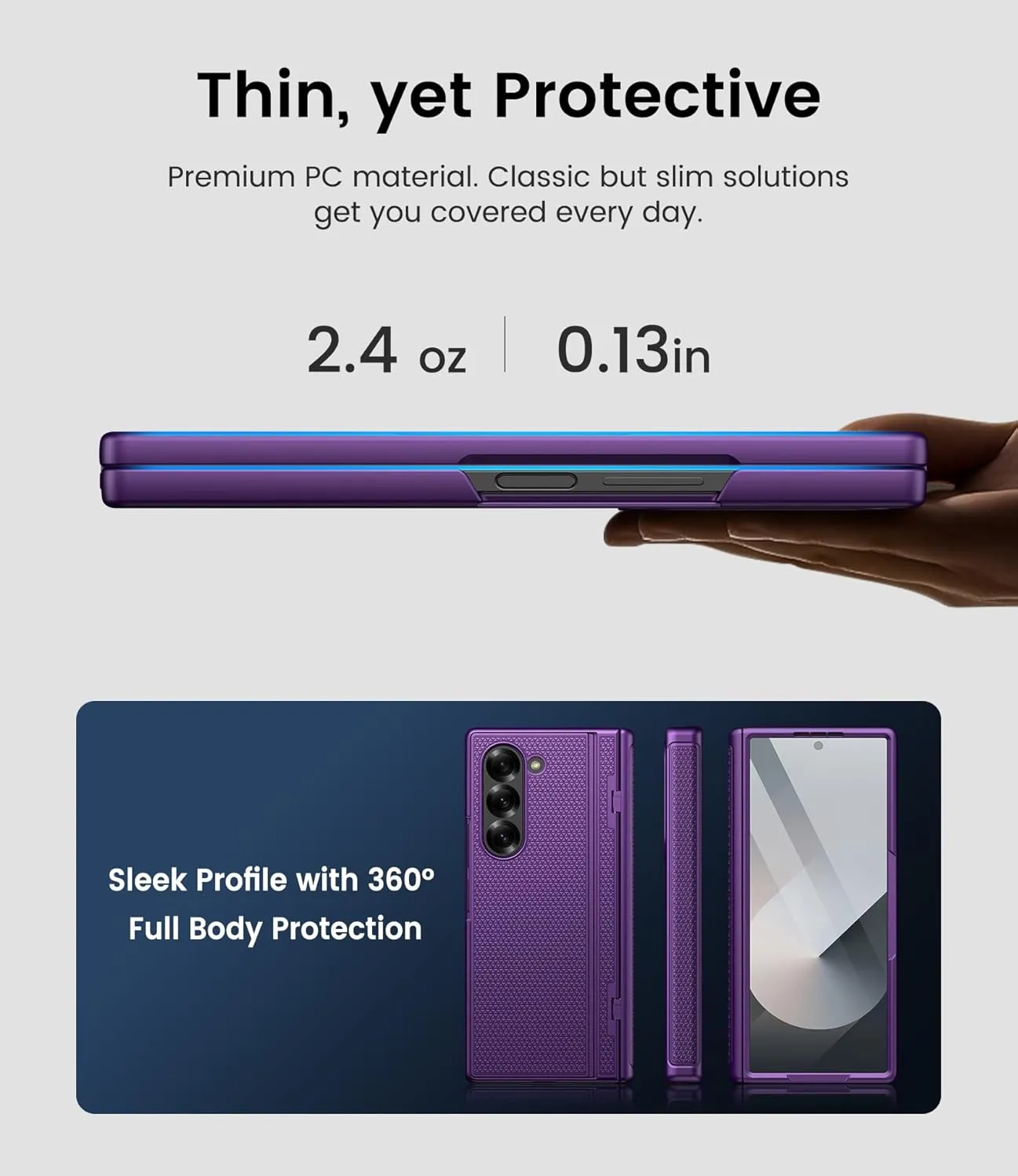 for Samsung Galaxy Z Fold 6 Slim Case with Stand, Tempered Screen Protector & Hinge Protection, 360° Full Body Shockproof Protective Phone Case Cover for Samsung Galaxy Z Fold6 2024, Purple
