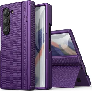 for Samsung Galaxy Z Fold 6 Slim Case with Stand, Tempered Screen Protector & Hinge Protection, 360° Full Body Shockproof Protective Phone Case Cover for Samsung Galaxy Z Fold6 2024, Purple