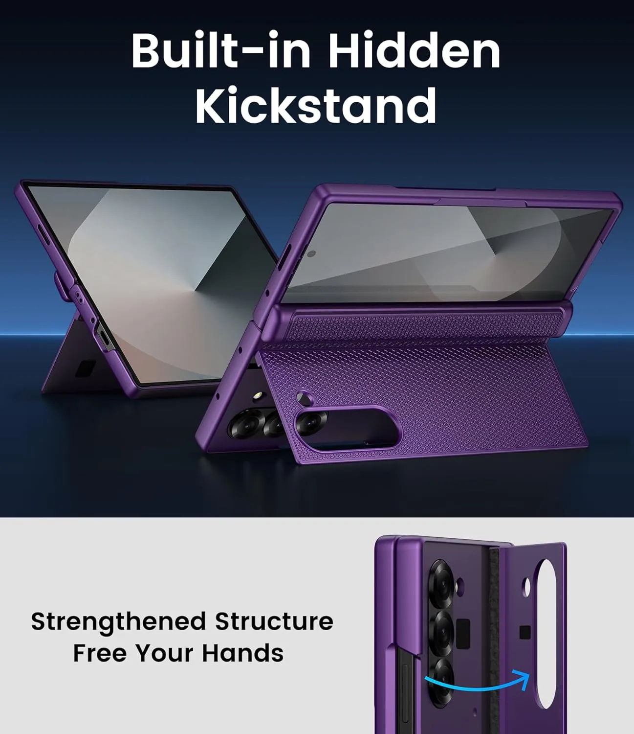 for Samsung Galaxy Z Fold 6 Slim Case with Stand, Tempered Screen Protector & Hinge Protection, 360° Full Body Shockproof Protective Phone Case Cover for Samsung Galaxy Z Fold6 2024, Purple