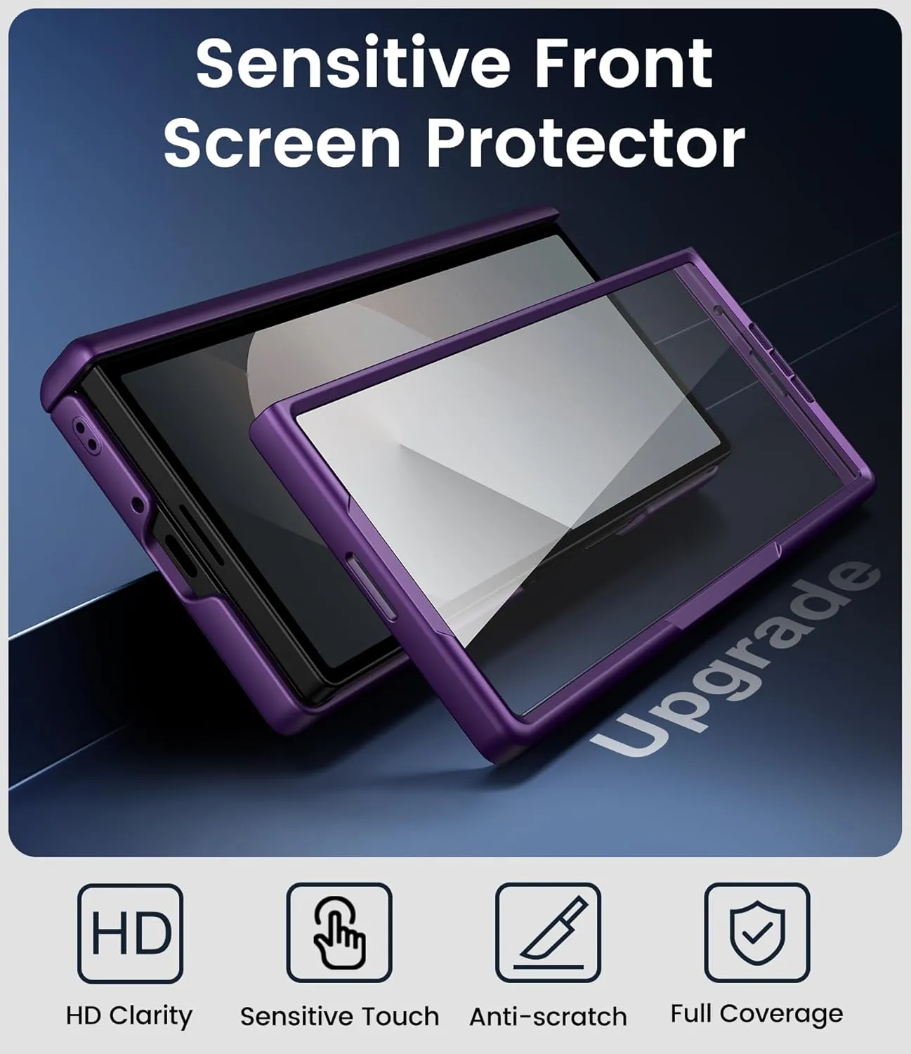 for Samsung Galaxy Z Fold 6 Slim Case with Stand, Tempered Screen Protector & Hinge Protection, 360° Full Body Shockproof Protective Phone Case Cover for Samsung Galaxy Z Fold6 2024, Purple