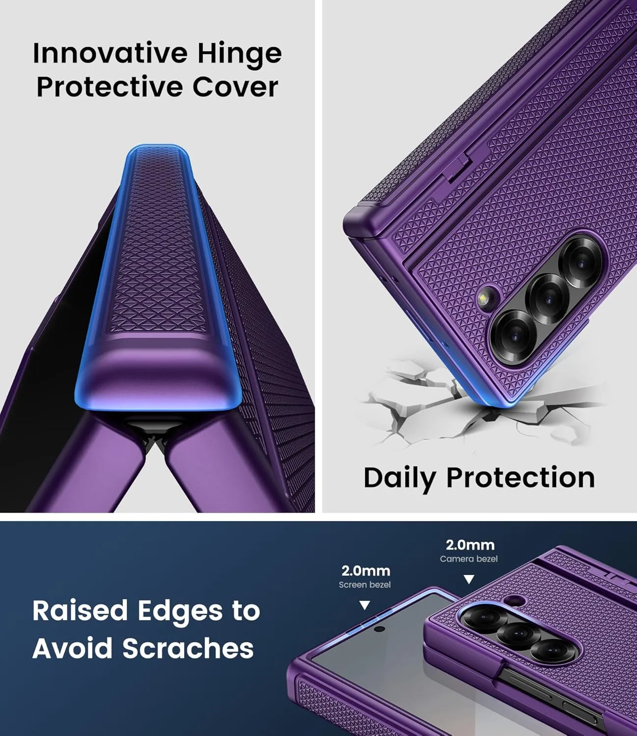 for Samsung Galaxy Z Fold 6 Slim Case with Stand, Tempered Screen Protector & Hinge Protection, 360° Full Body Shockproof Protective Phone Case Cover for Samsung Galaxy Z Fold6 2024, Purple