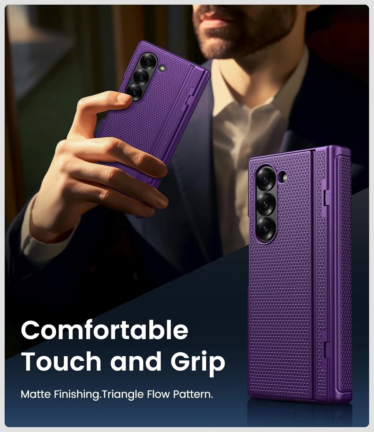 for Samsung Galaxy Z Fold 6 Slim Case with Stand, Tempered Screen Protector & Hinge Protection, 360° Full Body Shockproof Protective Phone Case Cover for Samsung Galaxy Z Fold6 2024, Purple