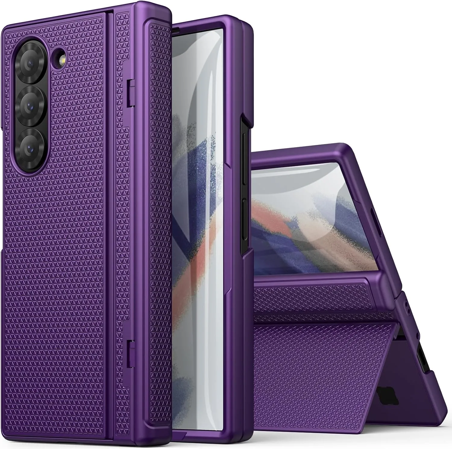 for Samsung Galaxy Z Fold 6 Slim Case with Stand, Tempered Screen Protector & Hinge Protection, 360° Full Body Shockproof Protective Phone Case Cover for Samsung Galaxy Z Fold6 2024, Purple