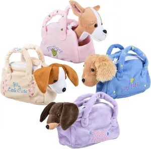 Forest & Twelfth Puppy Stuffed Animal in Purse – Soft Dog Bag with Removable Toy Dog Stuffed Animal with Embroidered Puppy and Heart, Ideal Puppy Toy Gift for Kids (Set of 4)