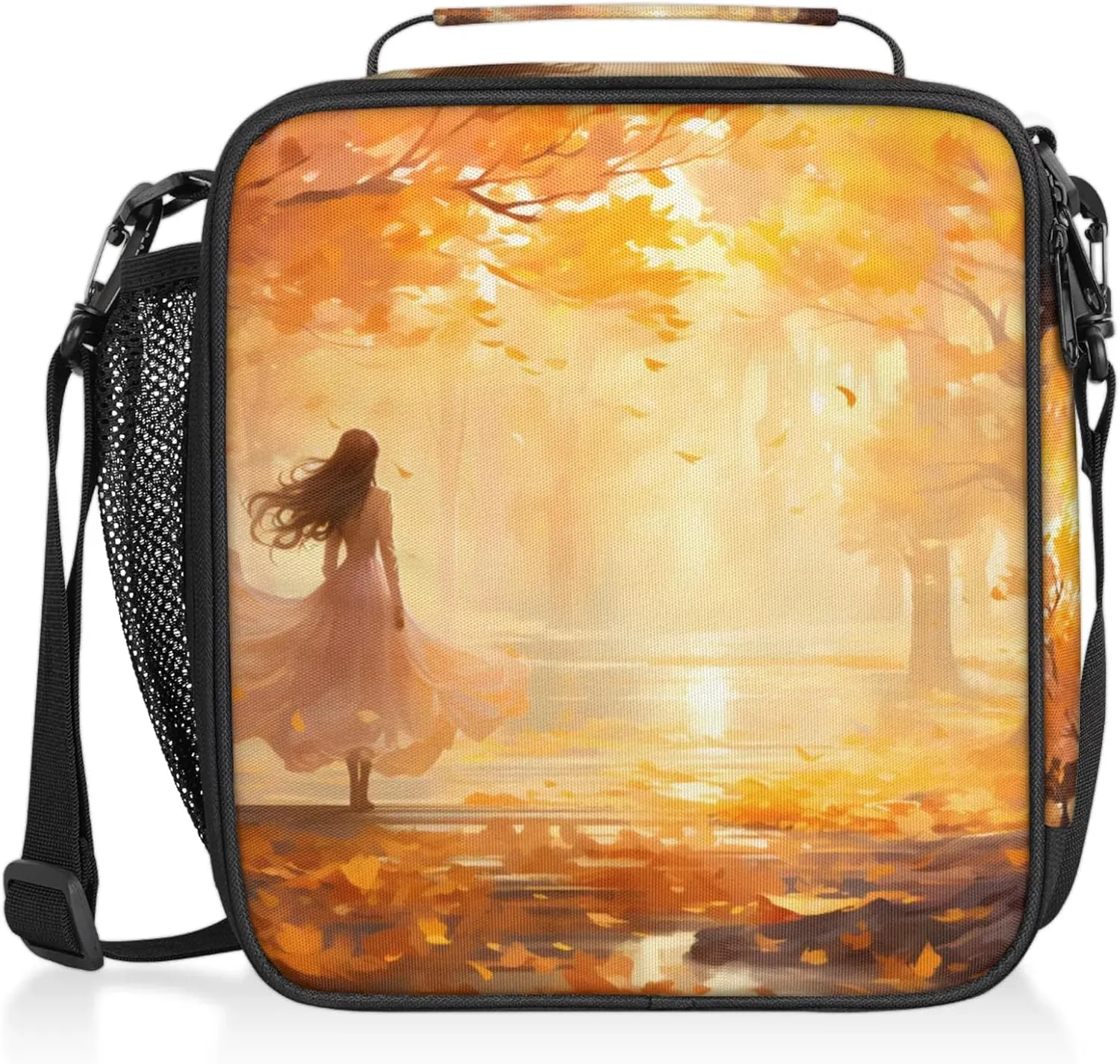 Forest Autumn Lane Lunch Bags for Women Men Insulated Lunch Box Lunchbox Cooler Tote Bag Shoulder Strap Reusable for Work Travel Picnic