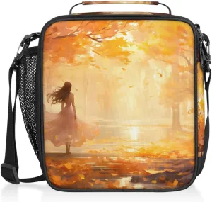 Forest Autumn Lane Lunch Bags for Women Men Insulated Lunch Box Lunchbox Cooler Tote Bag Shoulder Strap Reusable for Work Travel Picnic