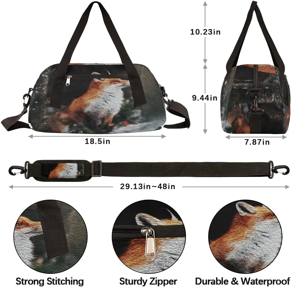 Forest Fox Kids Duffel Bag for Girls Boys Teens, Fox Oil Painting Dance Bag Overnight Small Duffel Bag Carry On Weekend Sports Gym Travel Bag for School Practice Gymnastics Ballet