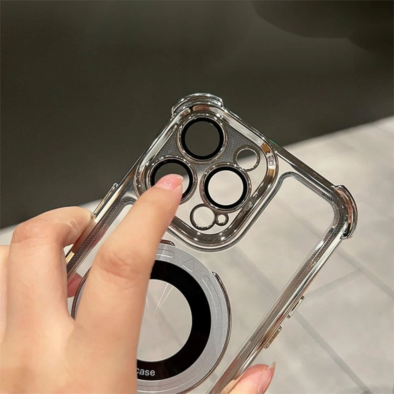 Four Corners Anti-Drop Cell Phone Case,4 Corners Airbag Magnetic Anti-Fall Transparent Bracket Case Cover for iPhone 15 14 13 12 Pro Max Plus (Purple,15)