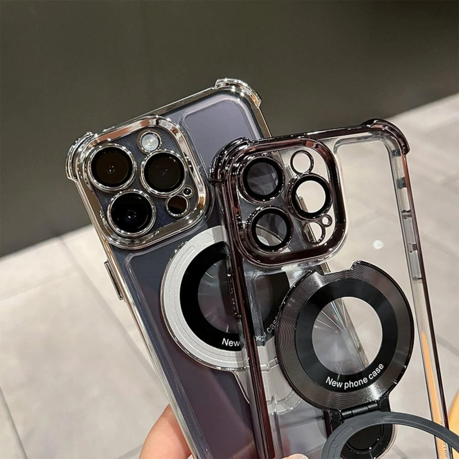 Four Corners Anti-Drop Cell Phone Case,4 Corners Airbag Magnetic Anti-Fall Transparent Bracket Case Cover for iPhone 15 14 13 12 Pro Max Plus (Purple,15)