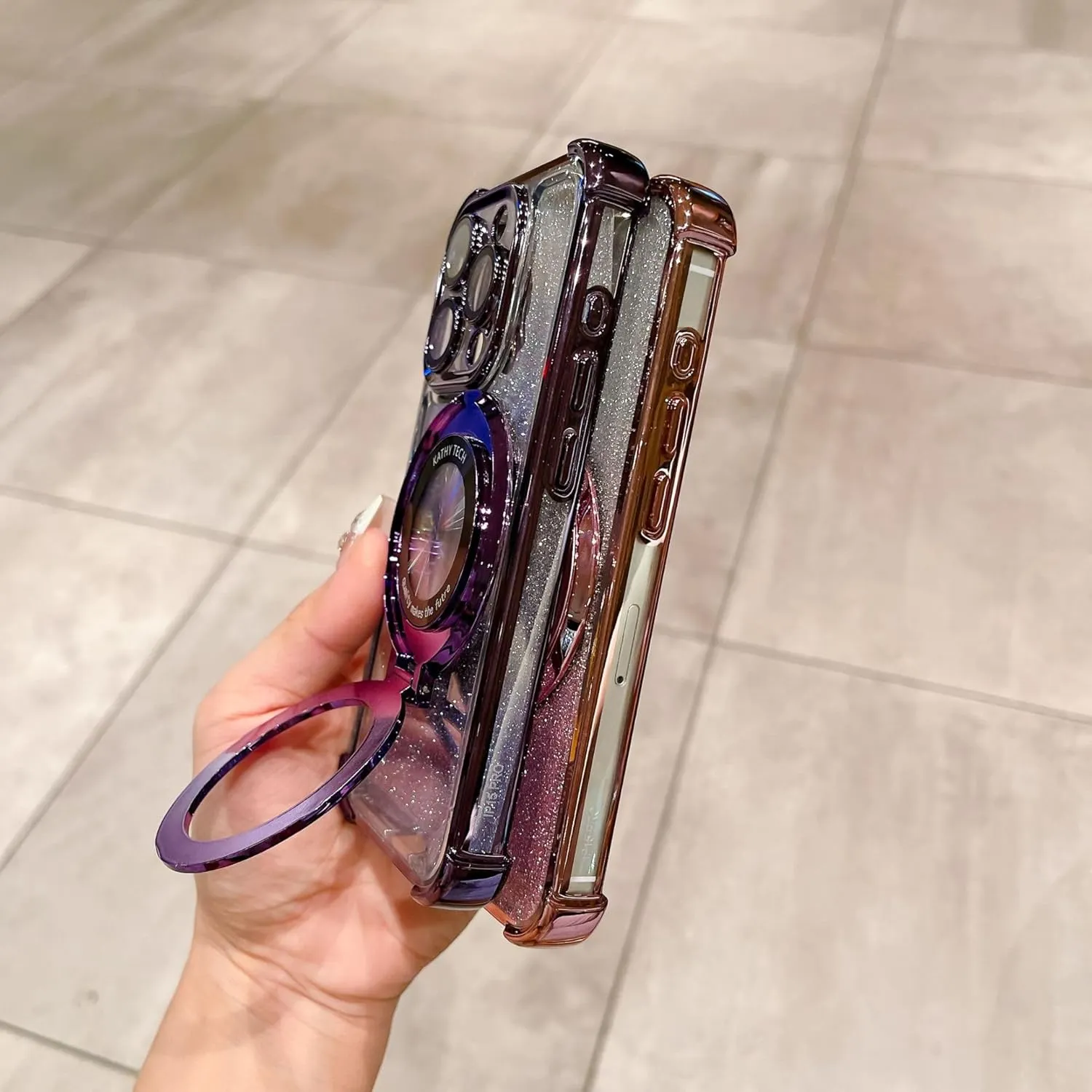 Four Corners Anti-Drop Cell Phone Case,4 Corners Airbag Magnetic Anti-Fall Transparent Bracket Case Cover for iPhone 15 14 13 12 Pro Max Plus (Purple,15)