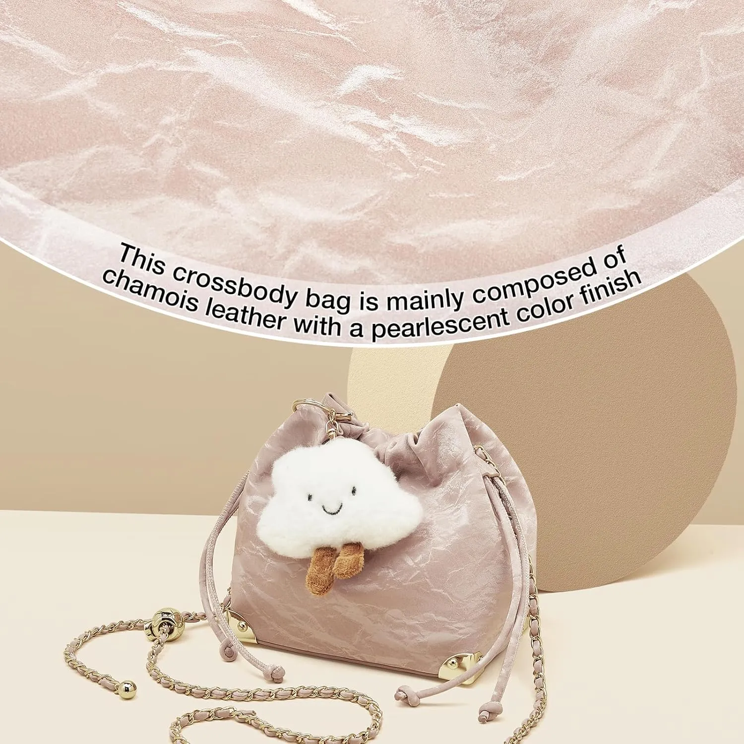FOXLOVER Chamois Crossbody bags for women Small Bucket Velvet Fabric Soft Leather Purses Design Pearlescent Chain Straps