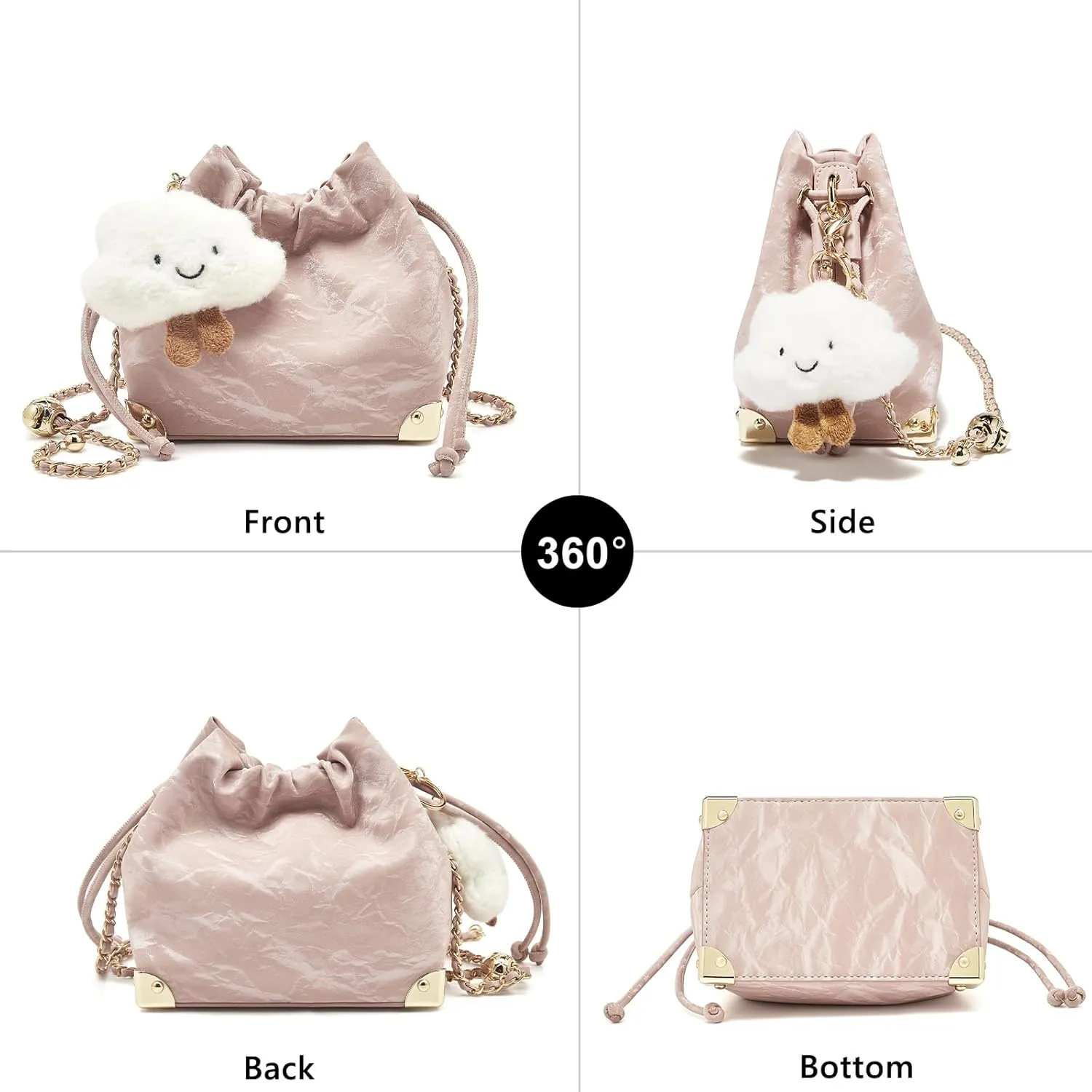 FOXLOVER Chamois Crossbody bags for women Small Bucket Velvet Fabric Soft Leather Purses Design Pearlescent Chain Straps