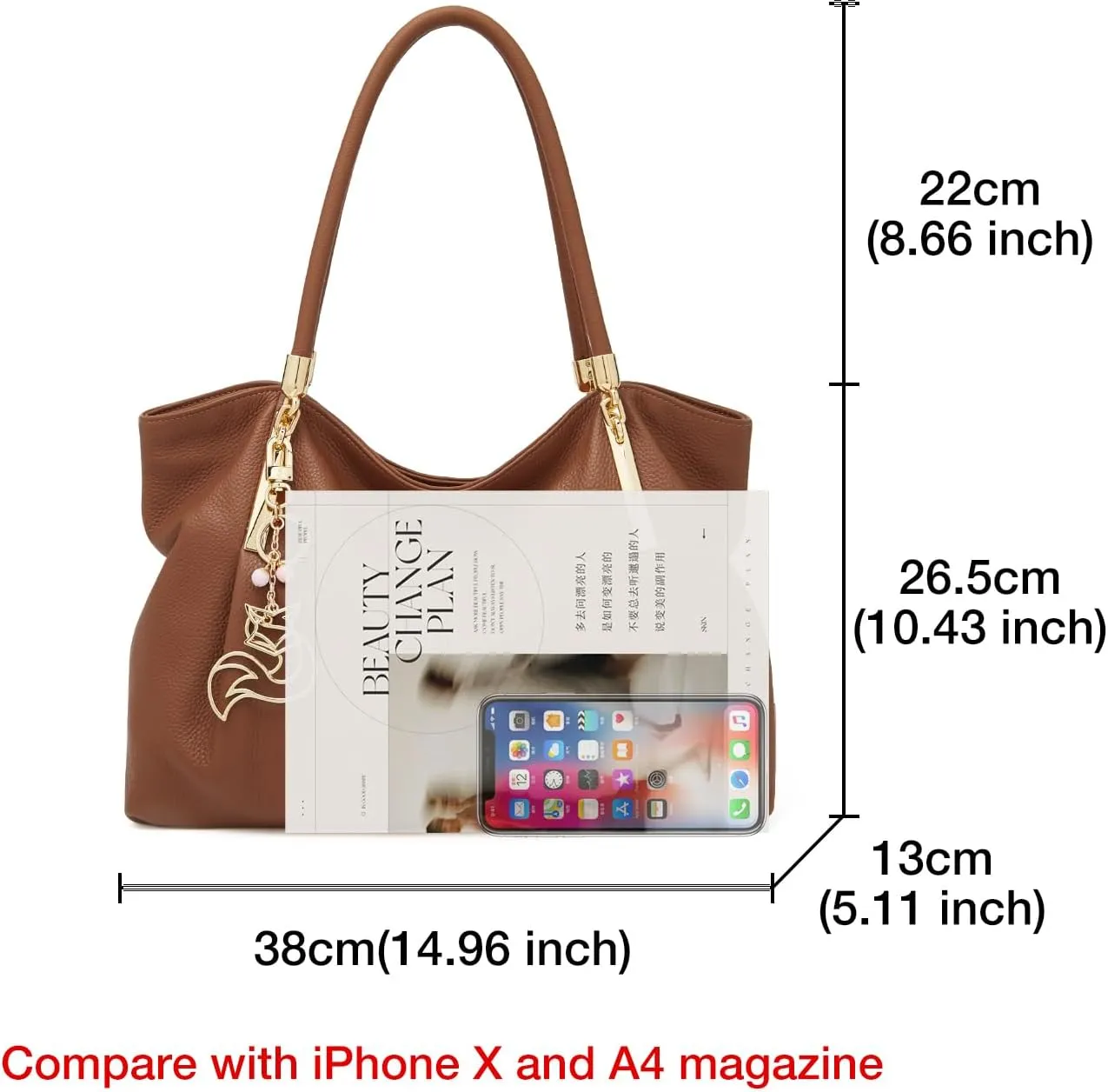 FOXLOVER Cow Leather Tote Bags for Women Large Capacity Top-Handle Handbag Shoulder Bag Purse Zipper Closure with Metal Charm