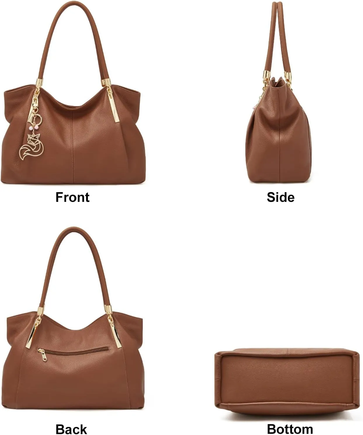 FOXLOVER Cow Leather Tote Bags for Women Large Capacity Top-Handle Handbag Shoulder Bag Purse Zipper Closure with Metal Charm