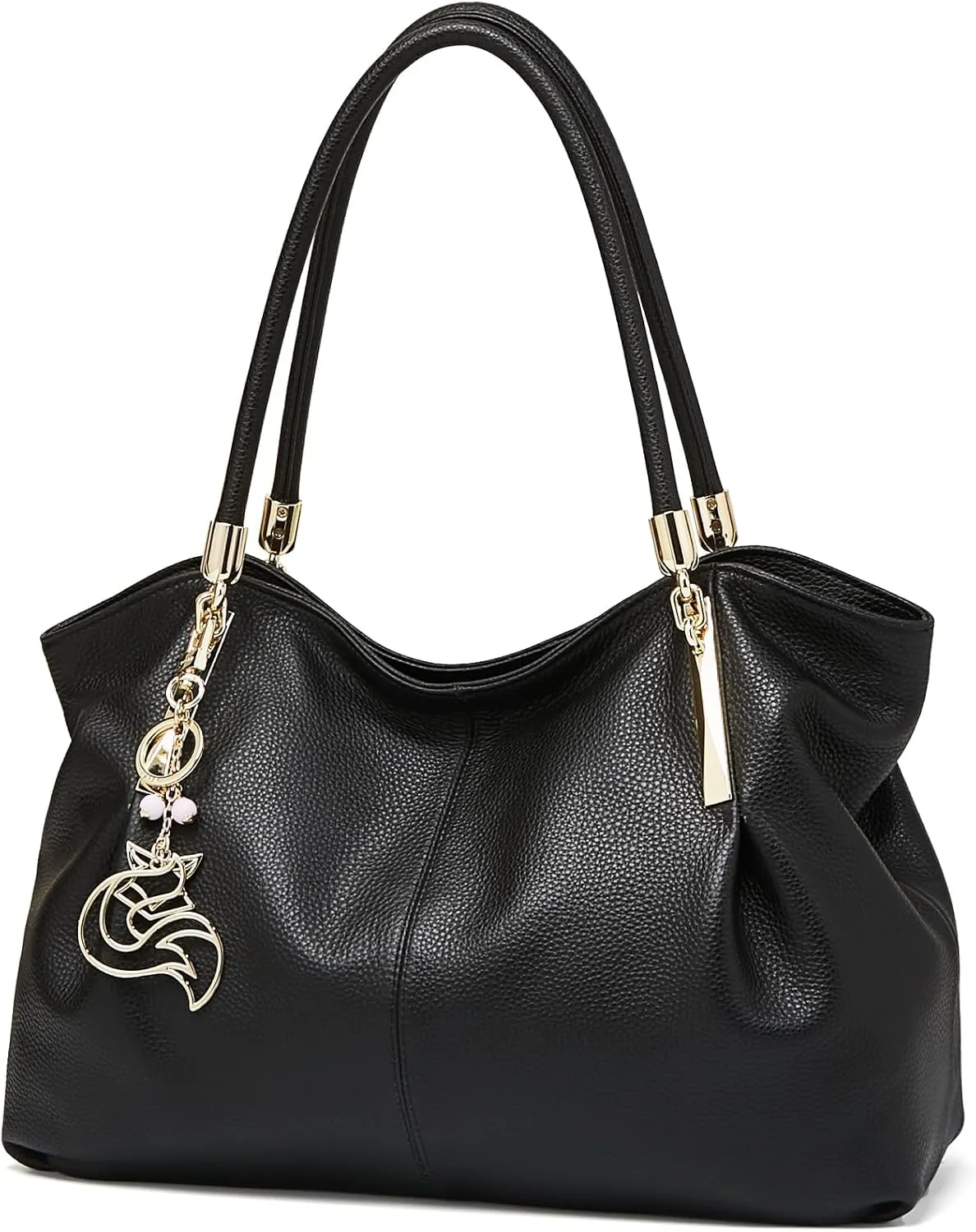 FOXLOVER Cow Leather Tote Bags for Women Large Capacity Top-Handle Handbag Shoulder Bag Purse Zipper Closure with Metal Charm