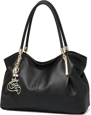 FOXLOVER Cow Leather Tote Bags for Women Large Capacity Top-Handle Handbag Shoulder Bag Purse Zipper Closure with Metal Charm