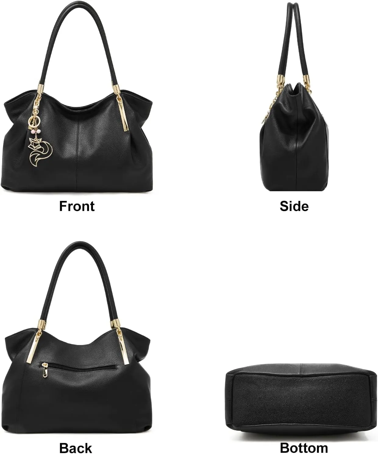 FOXLOVER Cow Leather Tote Bags for Women Large Capacity Top-Handle Handbag Shoulder Bag Purse Zipper Closure with Metal Charm