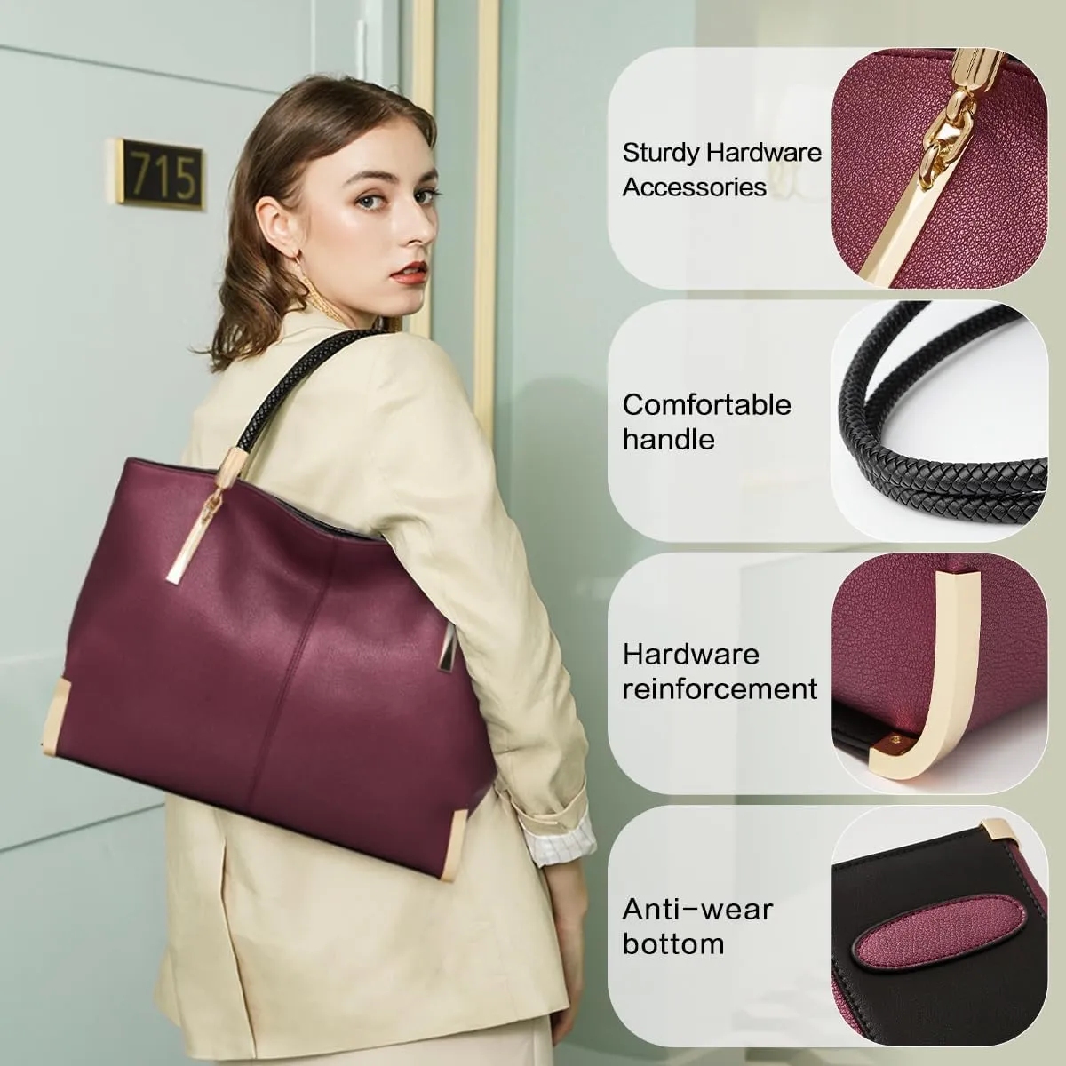 FOXLOVER Large Capacity Tote Handbags for Women, Women's Top-handle Bags Fashion Shoulder Bags Purses Minimalist design