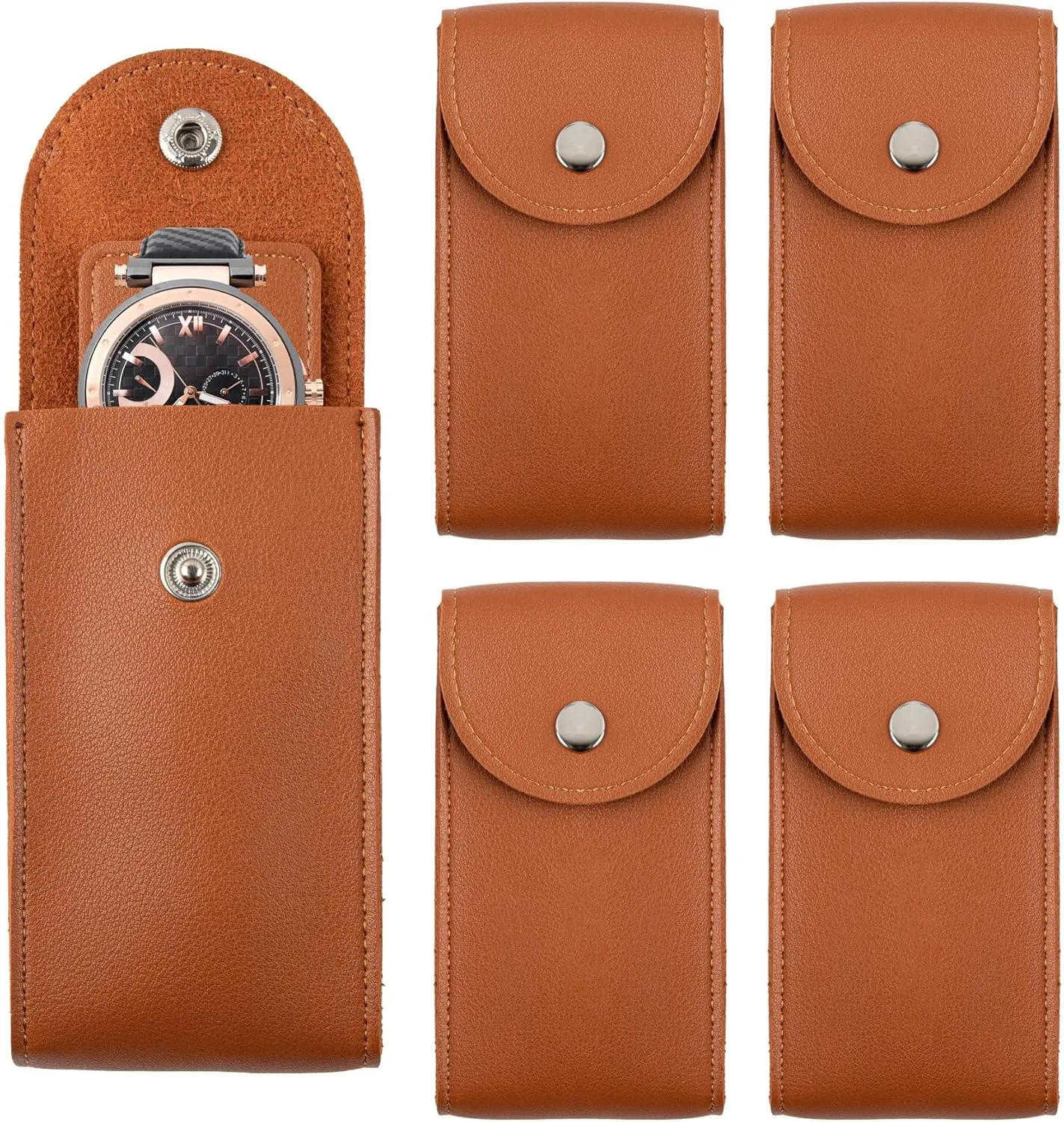 Framendino, 4 Pack Watch Pouch Storage Portable Travel Case Bag Organizer Protective Box Brown