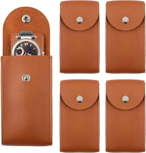 Framendino, 4 Pack Watch Pouch Storage Portable Travel Case Bag Organizer Protective Box Brown
