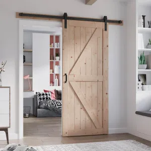 FREDBECK 36in x 84in Wood Barn Door with 6.6FT Barn Door Hardware Kit Included K Shape Solid Spruce Wood Panel Need to Assembly