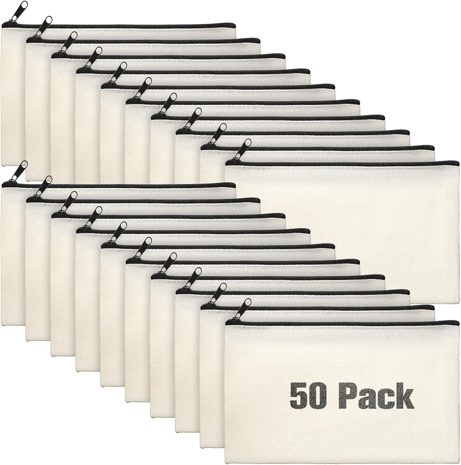 Frienda 50 Pack Canvas Zipper pencil Pouch Bulk Blank DIY Craft Bag canvas makeup Pouch Multipurpose Toiletry Tote Bag for Makeup Travel Cosmetic Stationary Storage(Beige)