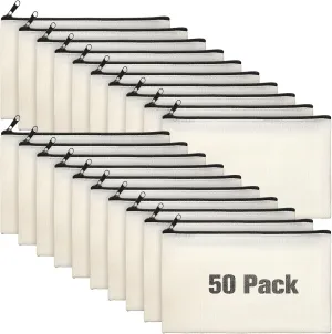 Frienda 50 Pack Canvas Zipper pencil Pouch Bulk Blank DIY Craft Bag canvas makeup Pouch Multipurpose Toiletry Tote Bag for Makeup Travel Cosmetic Stationary Storage(Beige)