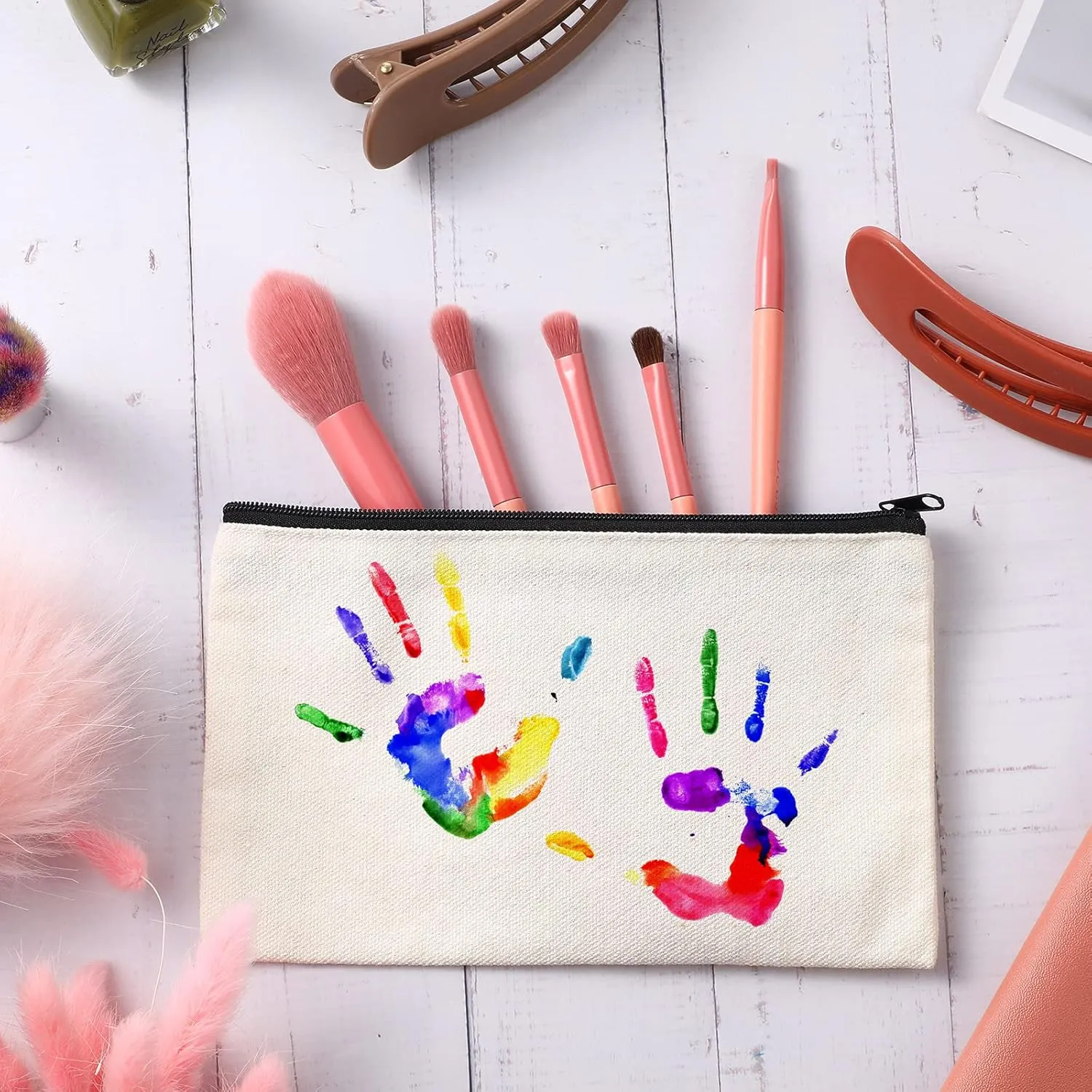 Frienda 50 Pack Canvas Zipper pencil Pouch Bulk Blank DIY Craft Bag canvas makeup Pouch Multipurpose Toiletry Tote Bag for Makeup Travel Cosmetic Stationary Storage(Beige)