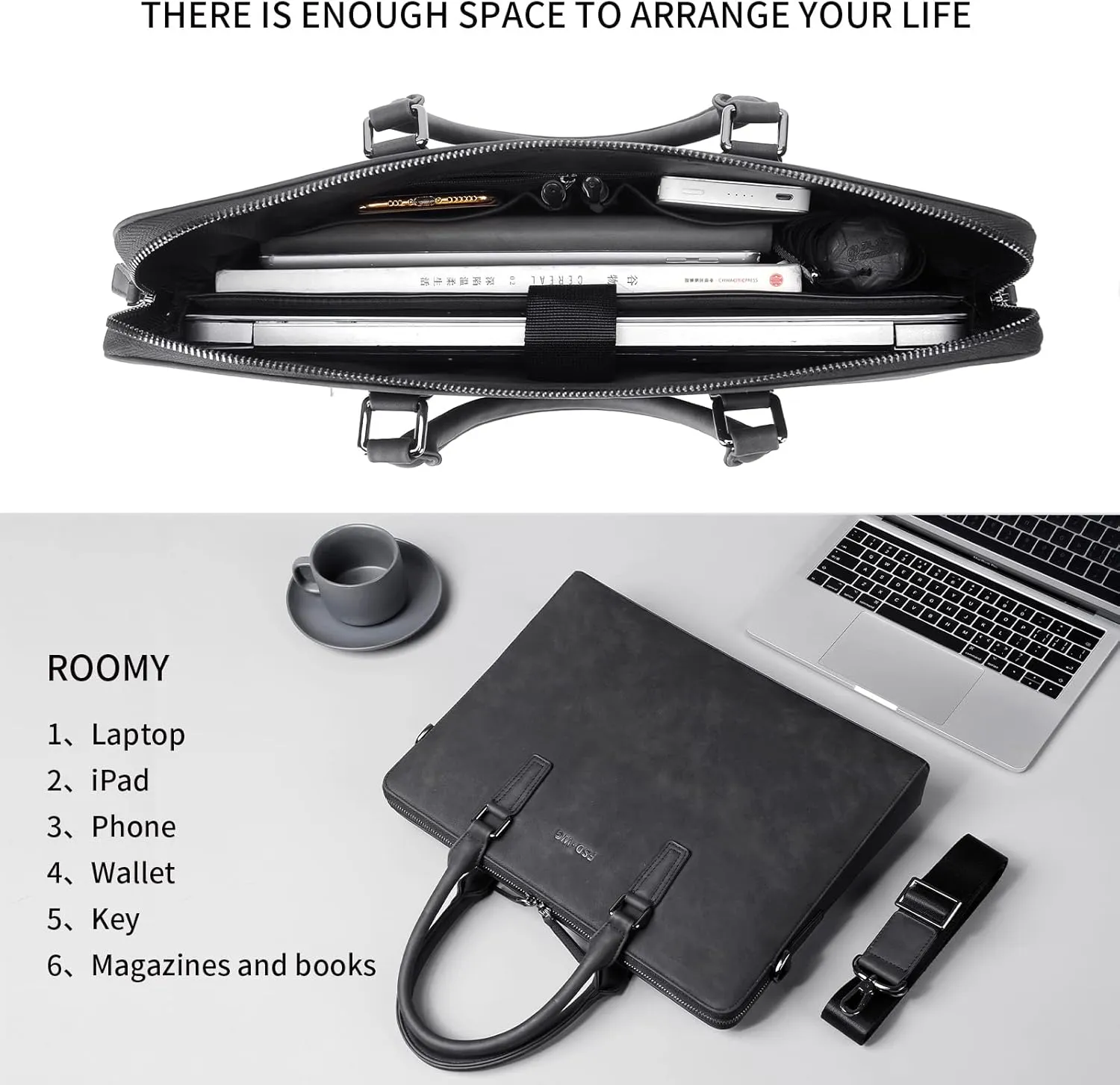 FSD. WG Business Bag Leather Messenger Bag Water Resistant Business Travel Briefcase Handbag Briefcase for Men