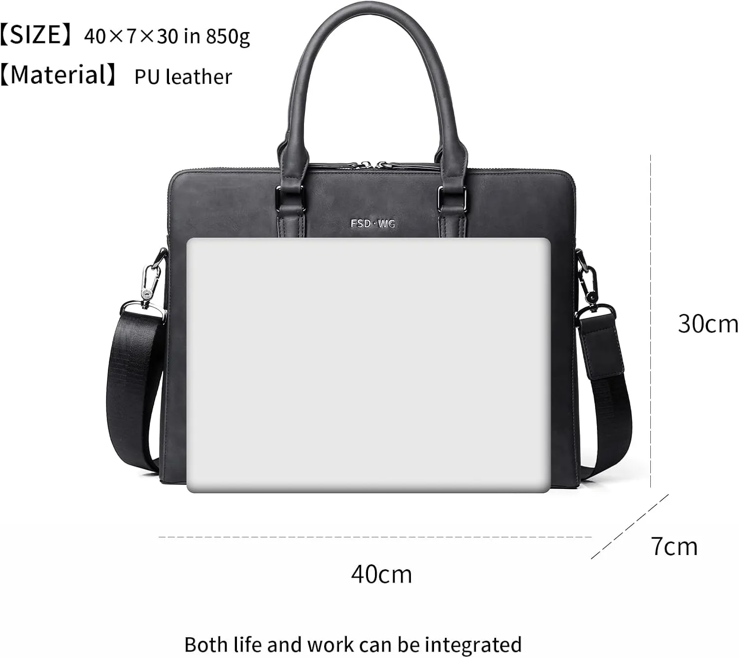 FSD. WG Business Bag Leather Messenger Bag Water Resistant Business Travel Briefcase Handbag Briefcase for Men