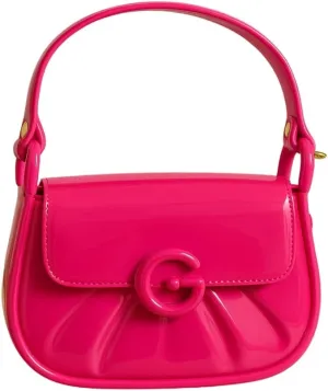 Fuchsia Pink Glossy Handbag with G Clasp – Bold & Fashion-Forward Accessory
