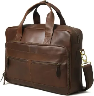 Full Grain Buffalo Leather Briefcase For Men | Handcrafted Genuine Leather Messenger Bag for Men & Women | Brown Leather Laptop Bag for Men | Best Leather Bag Satchel Computer Case in 16 Inch