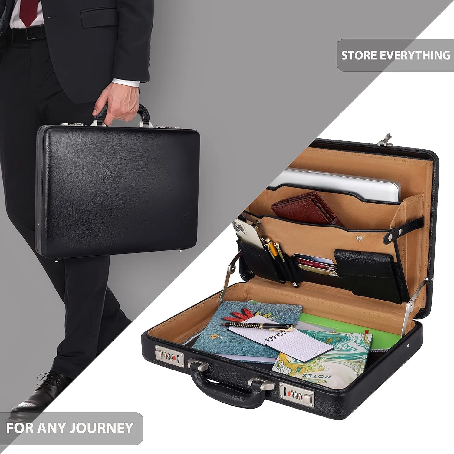 Full Grain Leather Briefcase Attache Case For Unisex Size L17xW3xH12 Inches Briefcase Bag