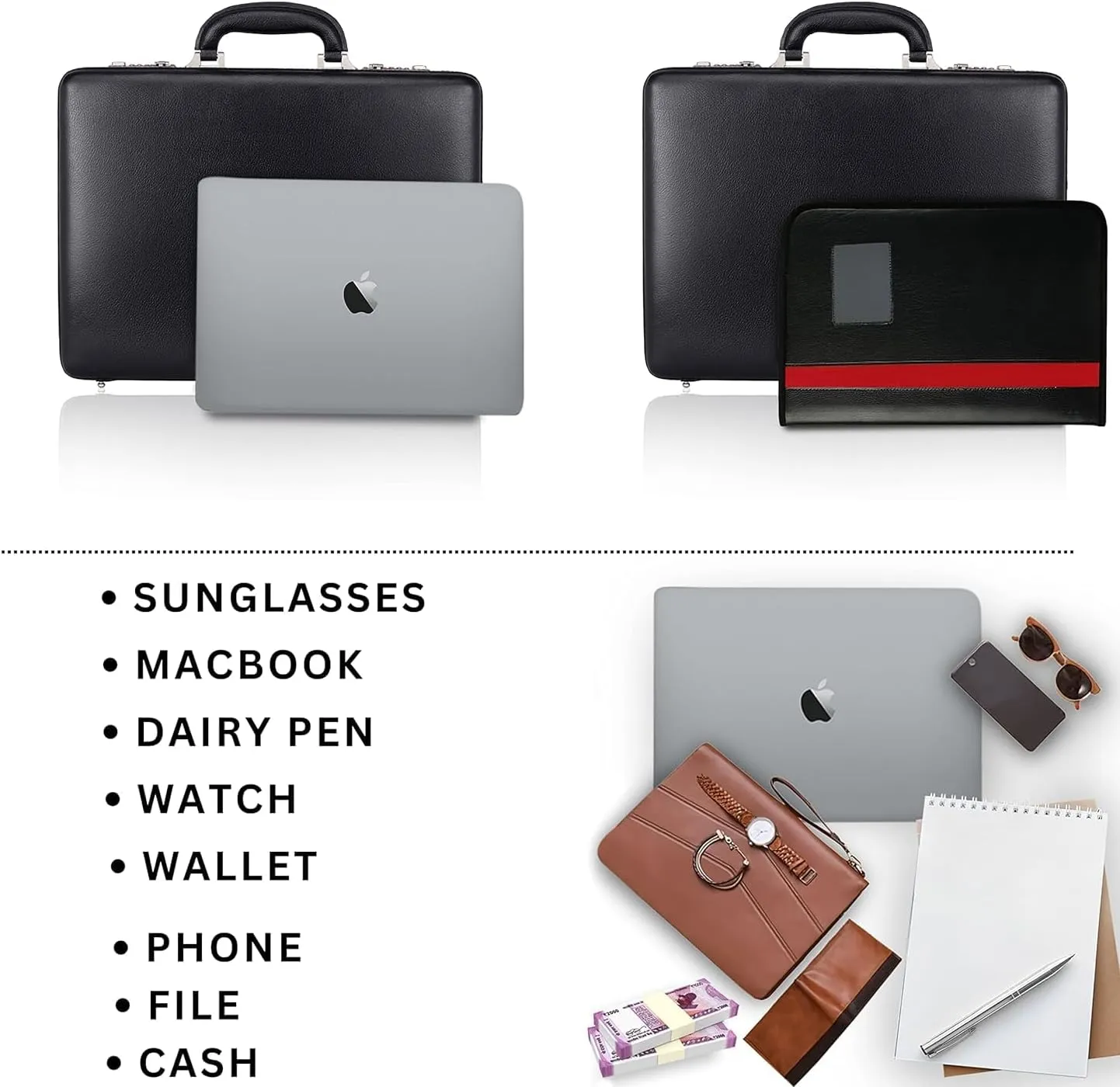 Full Grain Leather Briefcase Attache Case For Unisex Size L17xW3xH12 Inches Briefcase Bag