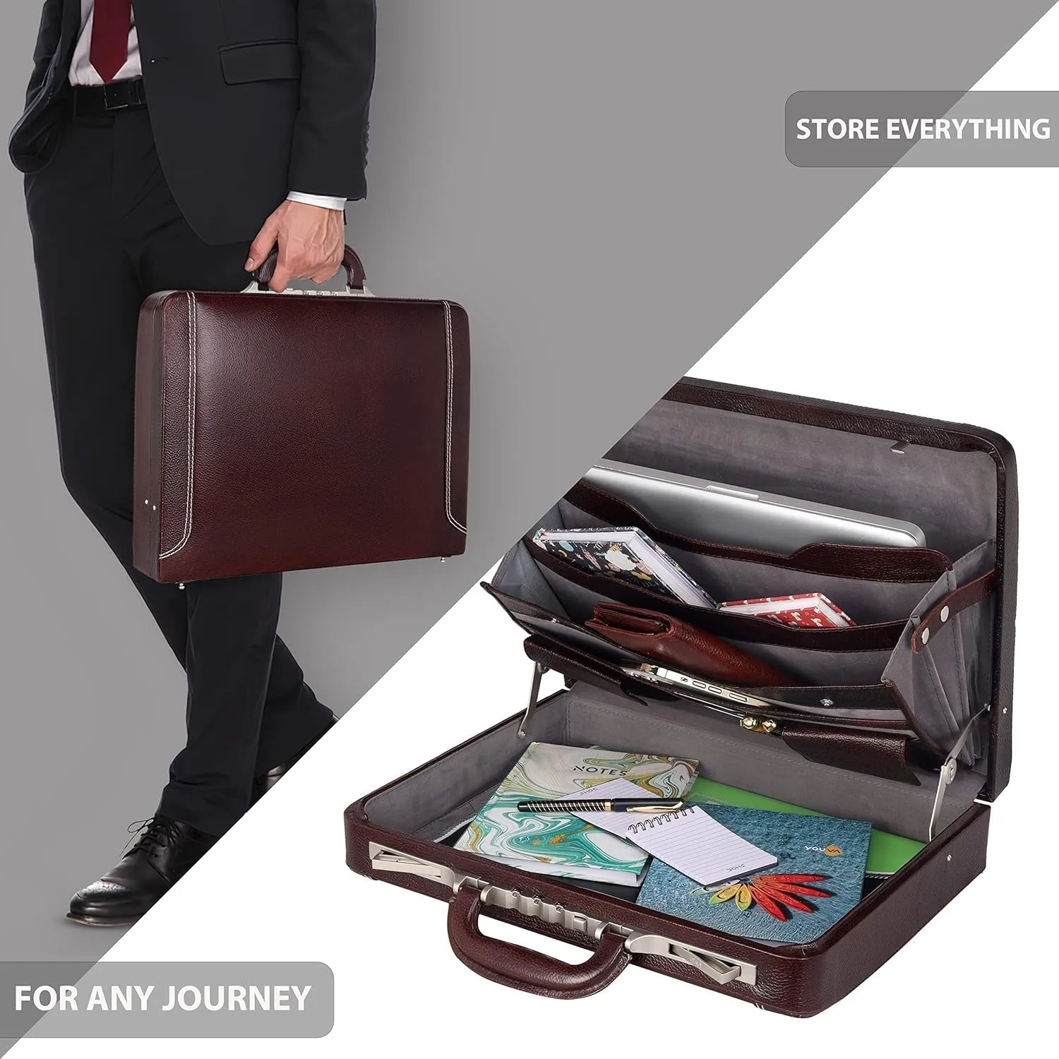 Full Grain Leather Briefcase Attache Case For Unisex Size L18 x W4 x H12 Inches Luxury Briefcase Bag