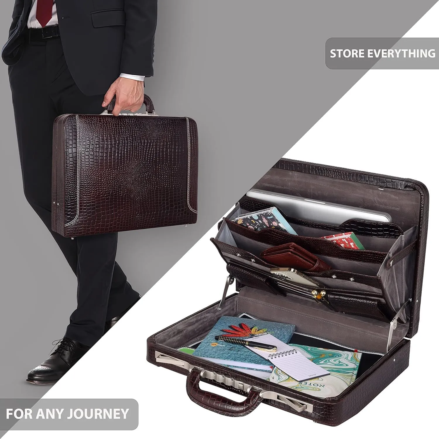 Full Grain Leather Briefcase Attache Case For Unisex Size L18 x W4 x H12 Inches Luxury Briefcase Bag