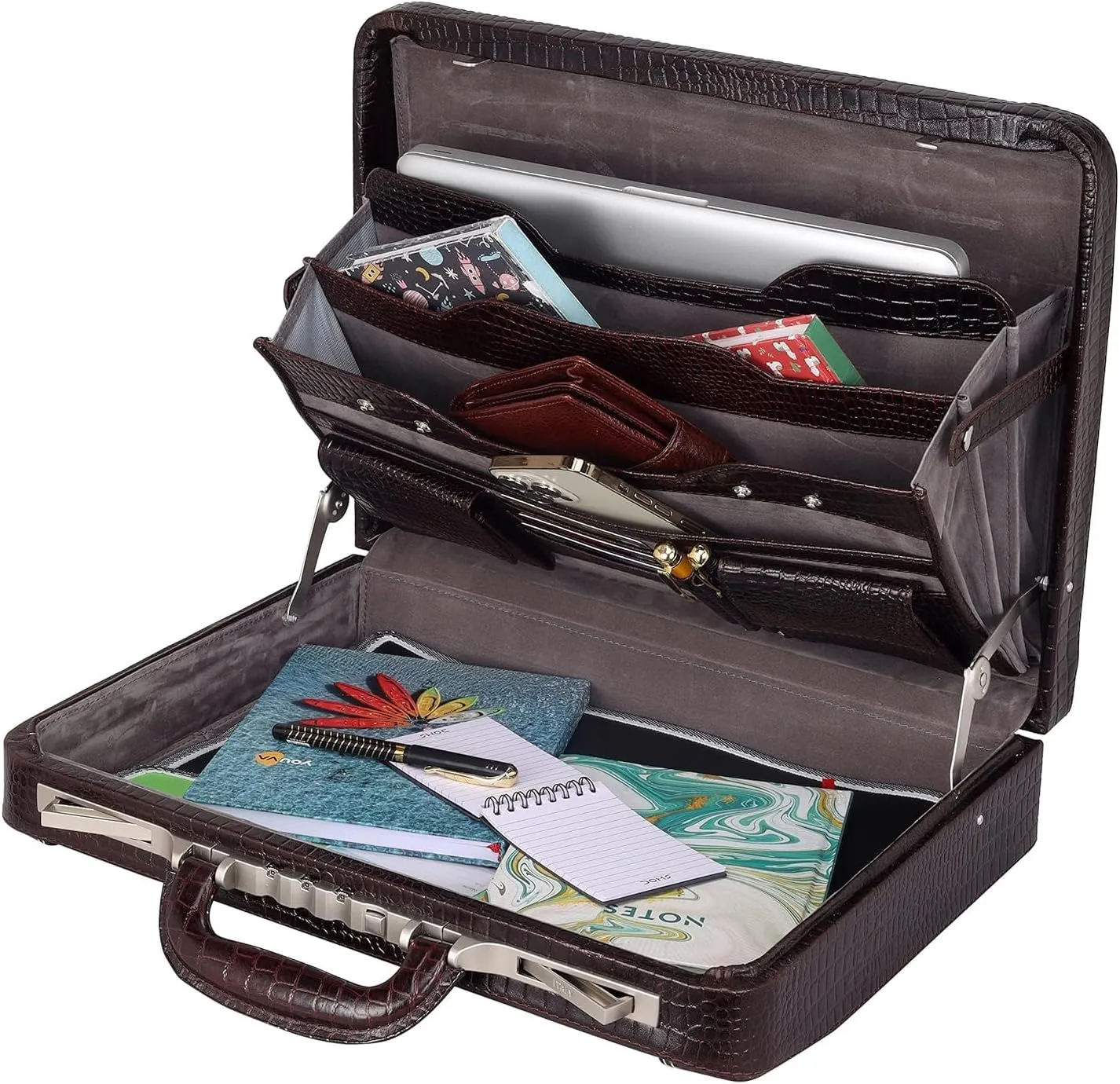 Full Grain Leather Briefcase Attache Case For Unisex Size L18 x W4 x H12 Inches Luxury Briefcase Bag