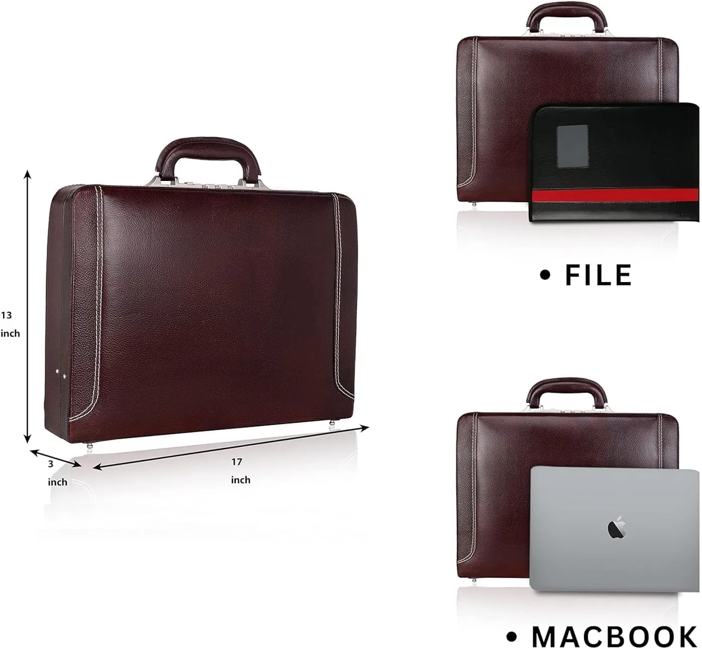 Full Grain Leather Briefcase Attache Case For Unisex Size L18 x W4 x H12 Inches Luxury Briefcase Bag