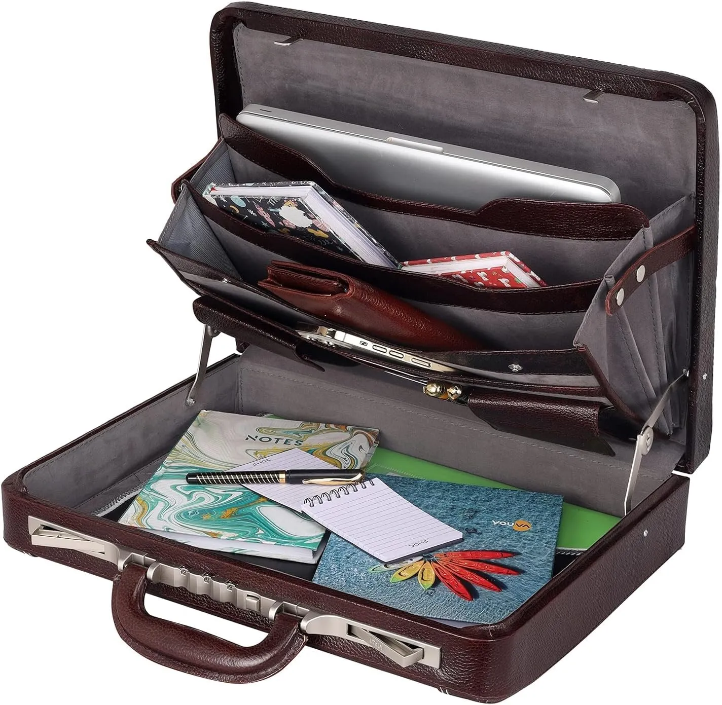 Full Grain Leather Briefcase Attache Case For Unisex Size L18 x W4 x H12 Inches Luxury Briefcase Bag